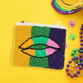 Mardi Gras Lips Seed Beaded Mini Pouch Bag Hot Offer Event