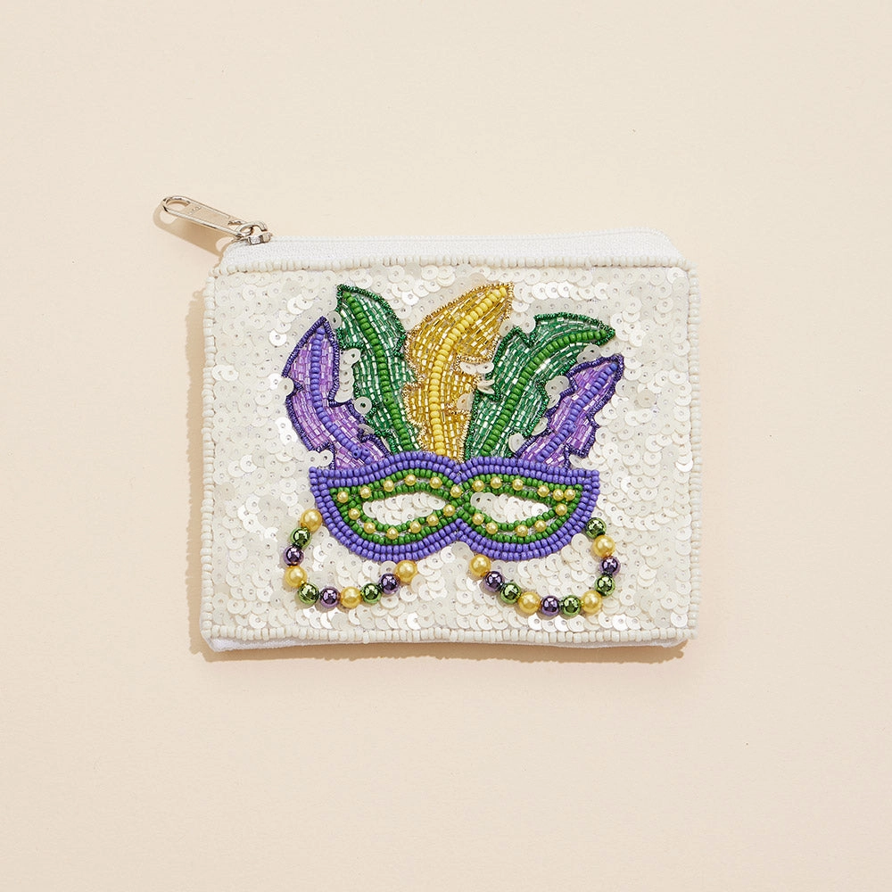 Best Price Online Mardi Gras Mask Sequin Pearl Ball Seed Beaded Mini Pouch Bag
