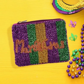 Shop the Best Deals Big Clearance Event Mardi Gras Message Seed Beaded Mini Pouch Bag