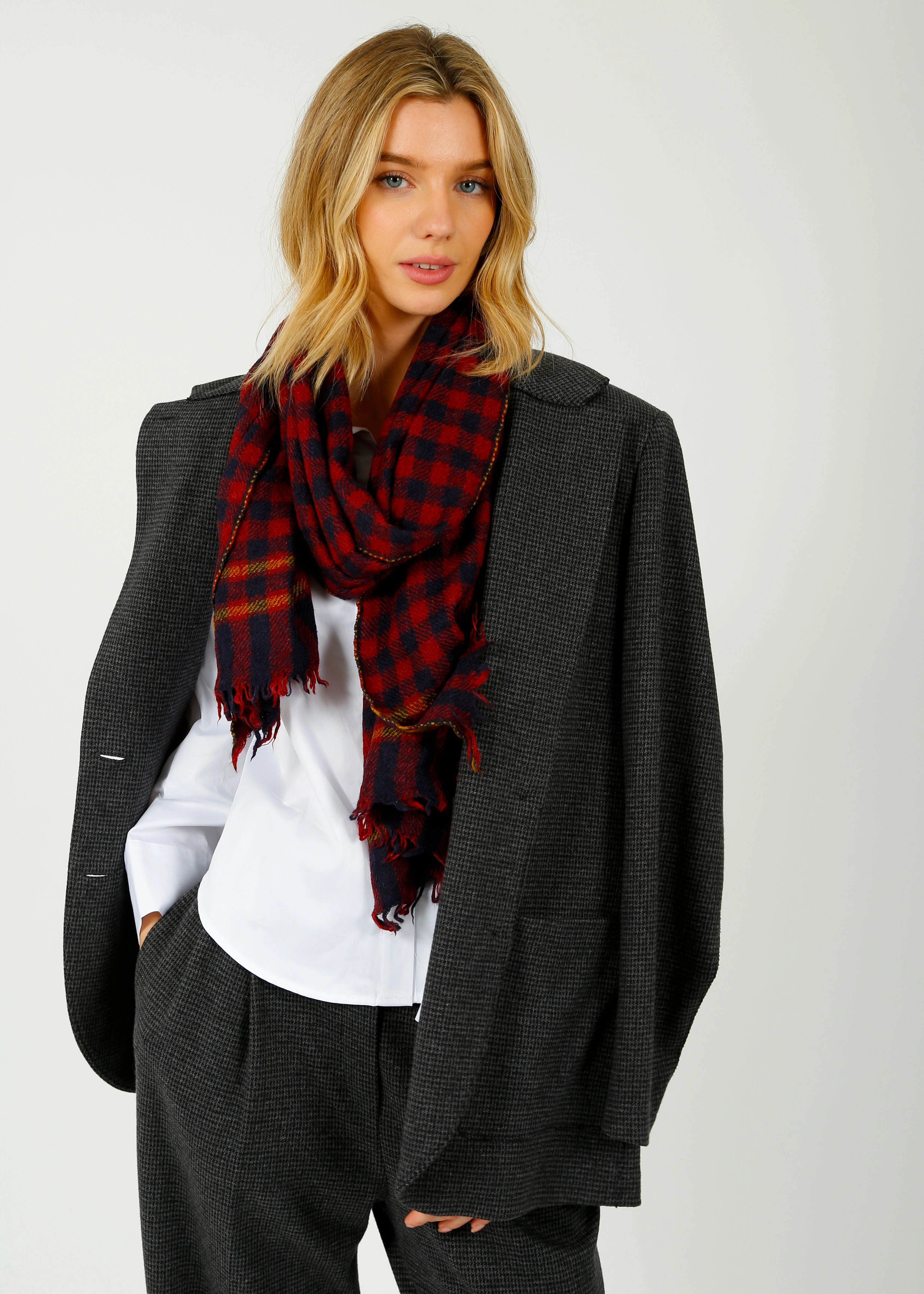 Moismont 703 Check Scarf In Navy Blue Today Only Hot Sale