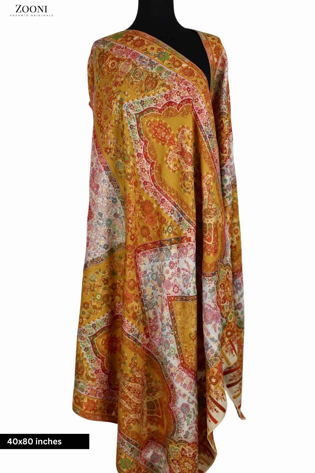 Pure Merino Kaani Cutting Shawl With Zari - Mustard Shop the Savings Now
