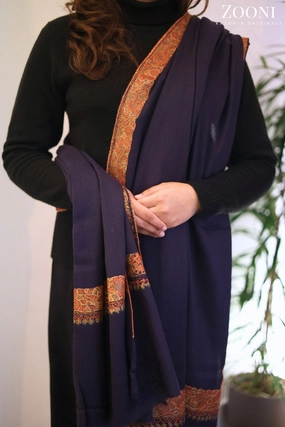 Best Seller Deal Flash Sale Now Hand Embroidered Neem Doar Embroidery Shawl - Navy Blue