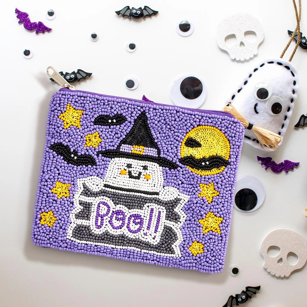 Boo Message Ghost Seed Beaded Halloween Mini Pouch Bag Perfect Gift Offer Trending Deals Today