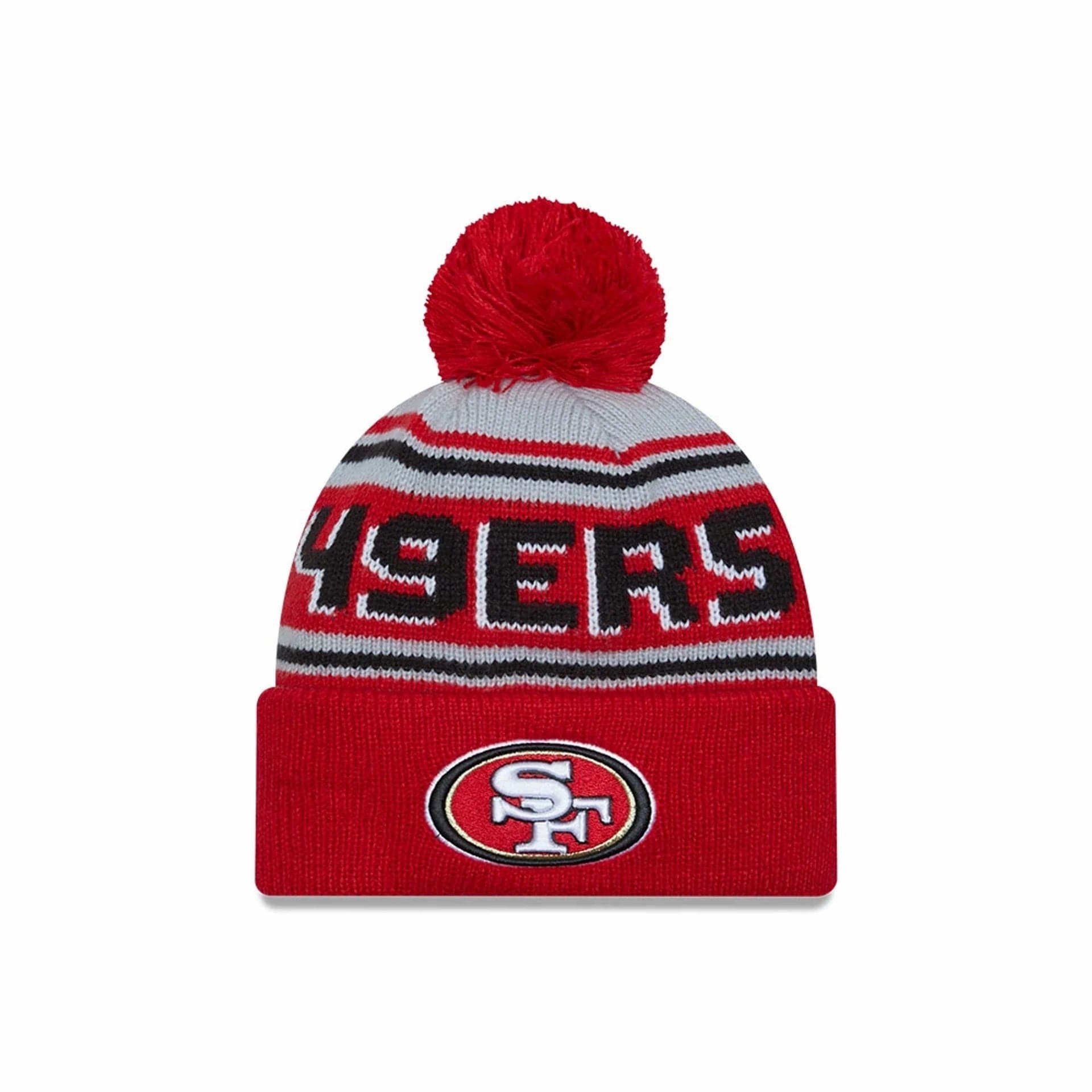 Limited Stock Alert Big Savings Event San Francisco 49Ers Nfl Pom Wordmark Red Bobble Knit Beanie Hat