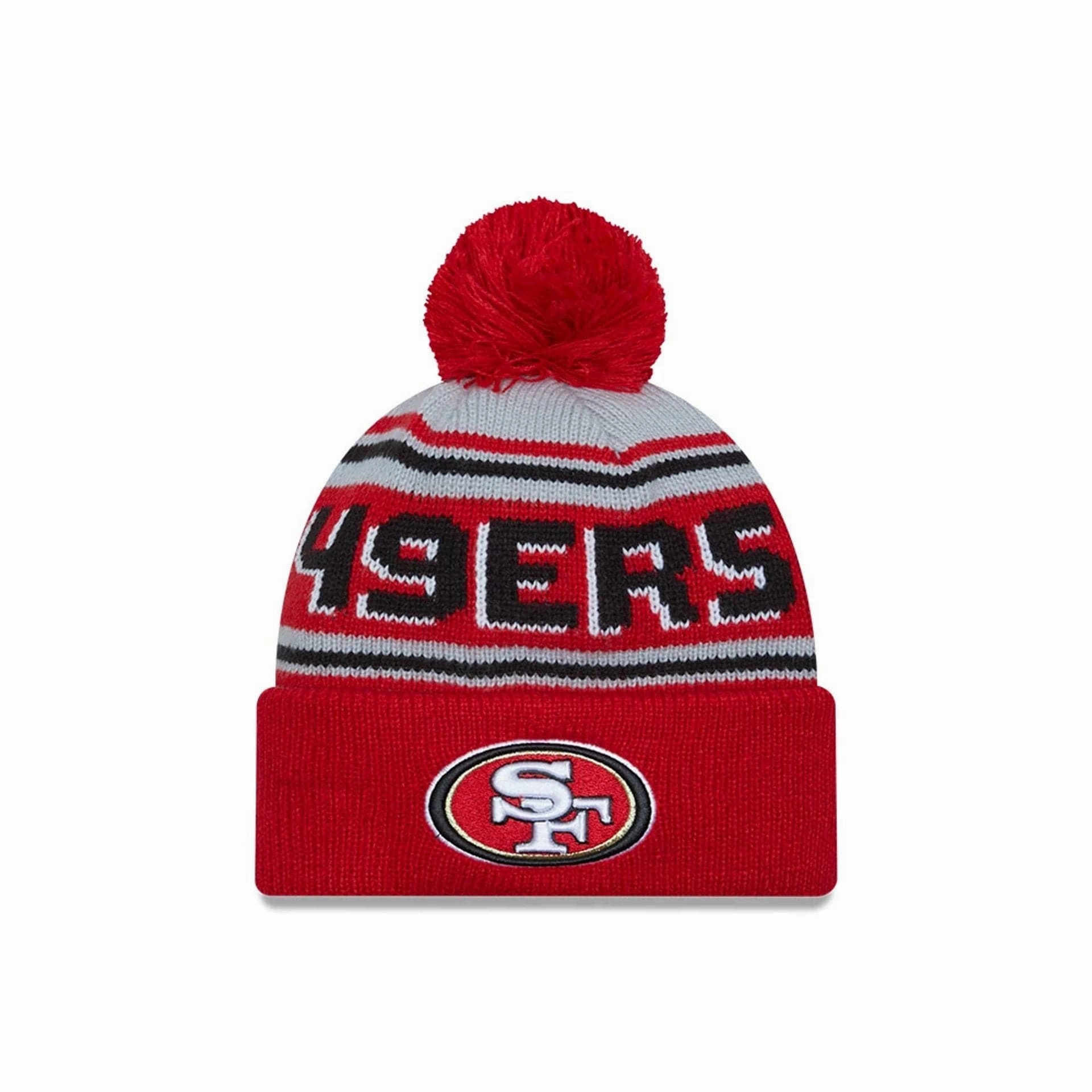 Limited Stock Alert Big Savings Event San Francisco 49Ers Nfl Pom Wordmark Red Bobble Knit Beanie Hat