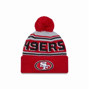 Limited Stock Alert Big Savings Event San Francisco 49Ers Nfl Pom Wordmark Red Bobble Knit Beanie Hat