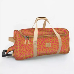Thandana Laminated Fabric Wheeled Duffel Bag | Cheetah Preppy Price Slash Today