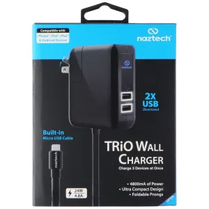 Naztech Trio Wall Charger W/ 2X Usb A Ports And Built-In Micro-Usb Cable - Black Shop Grab Savings