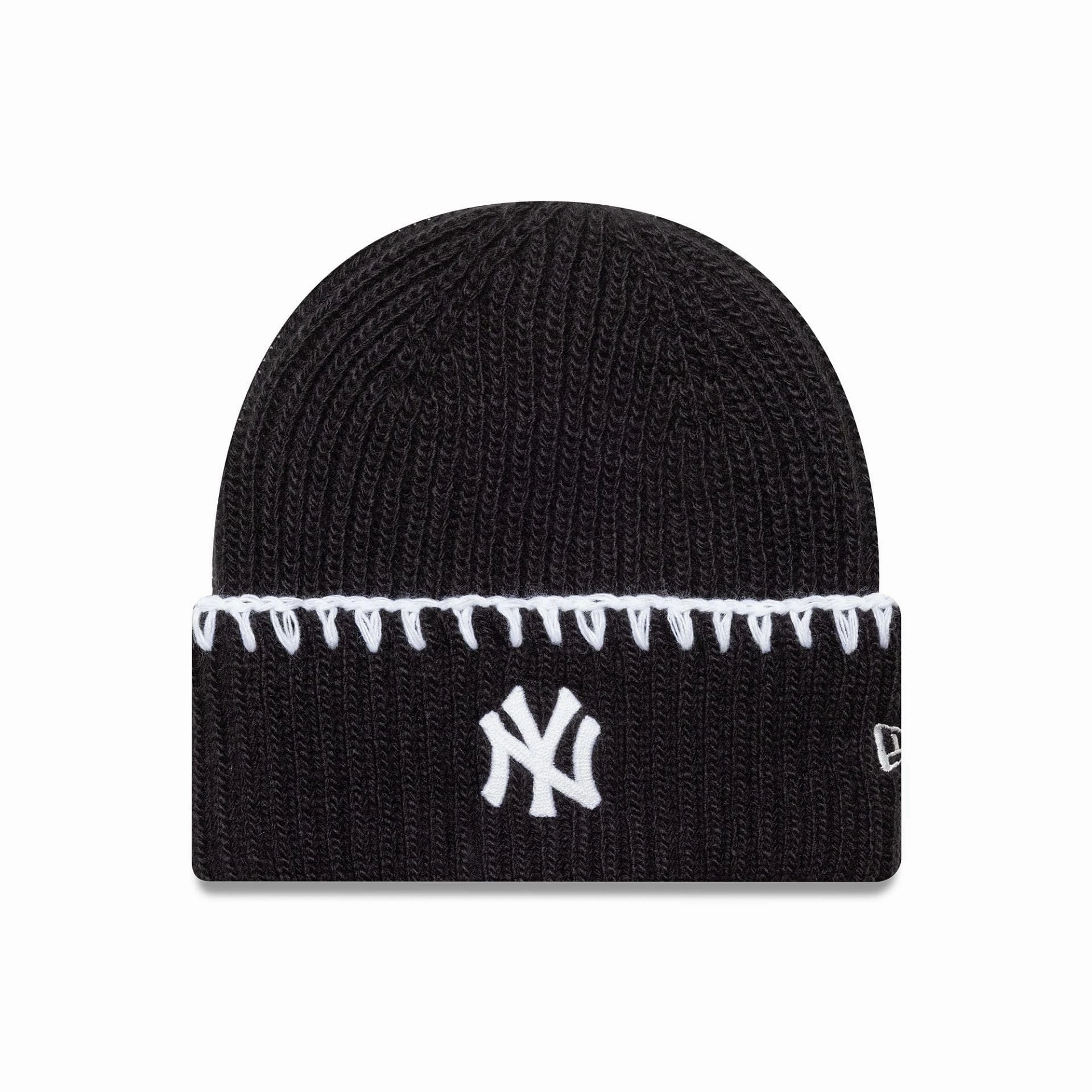 New York Yankees Mlb Chunky Topstitch Black Cuff Knit Beanie Hat Instant Discount
