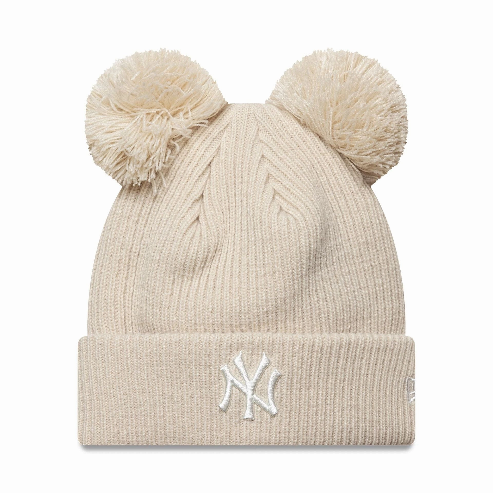 New York Yankees Womens Mlb Double Pom Light Beige Cuff Knit Beanie Hat Weekend Flash Offer Sweet Deal Today