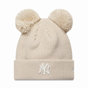 New York Yankees Womens Mlb Double Pom Light Beige Cuff Knit Beanie Hat Weekend Flash Offer Sweet Deal Today
