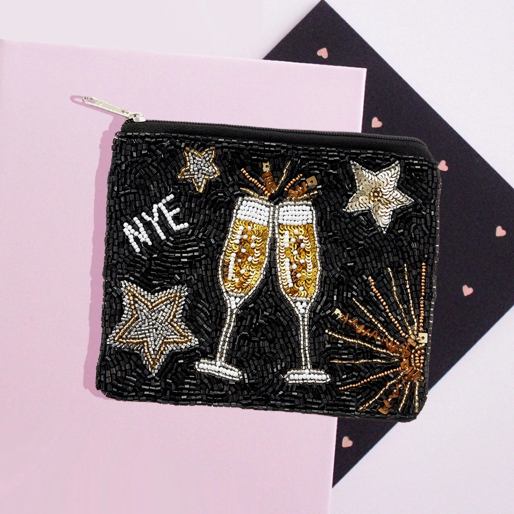 Mega Discount Event Nye Message Champagne Star Sequin Beaded Mini Pouch Bag