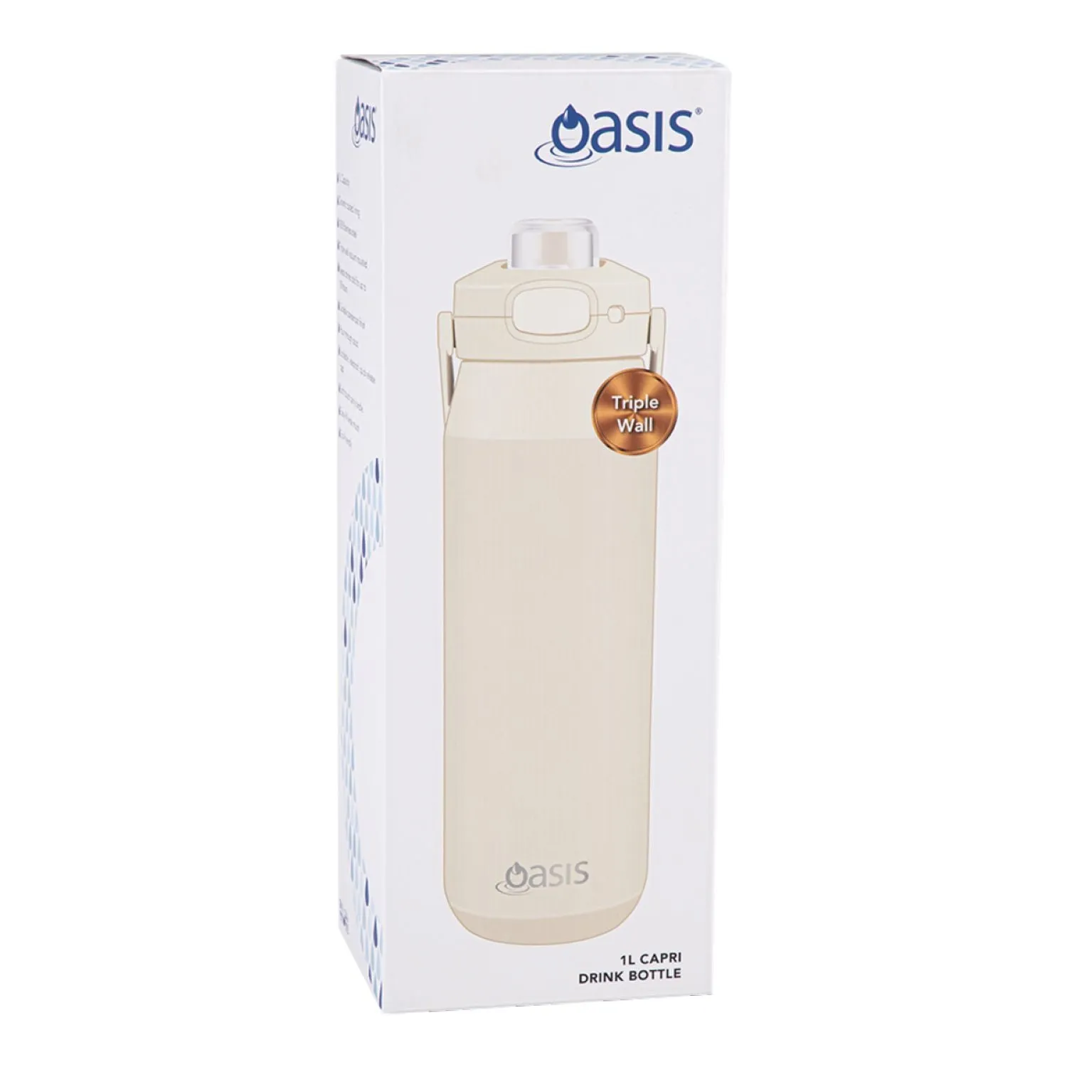 Oasis Ceramic Stainless Steel Triple Wall Capri Quick Release Drink Bottle 1L Gift Sale Event