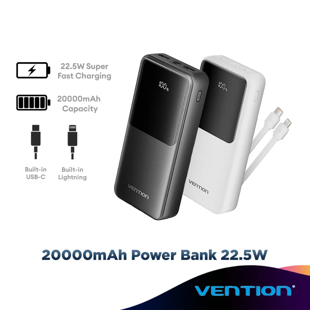 Vention 10000Mah / 20000Mah (22.5W) Fast Charging Built-In Usb-C & Lightning Powerbank Save More Online