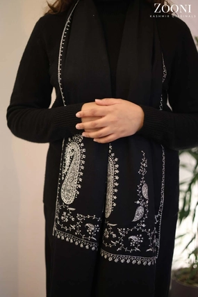 Hand Embroidered Palla Embroidery Stole/Wrap - Black Exclusive Online Offer