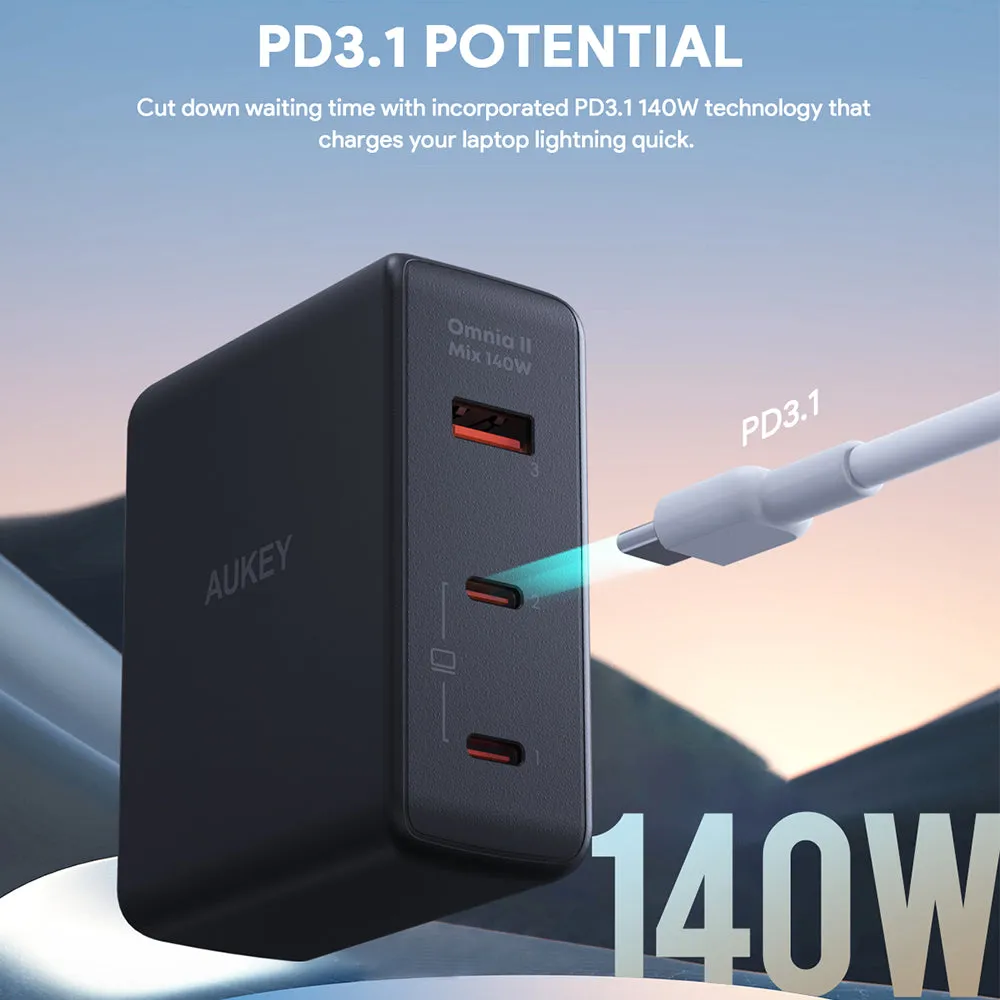 Grab the Deal Now GiftWorthy Sale Pa-B7O Omnia Ii Mix 140W 3 Port Gan Pd 3.1 Charger With Interchangeable Eu Us Uk Plugs