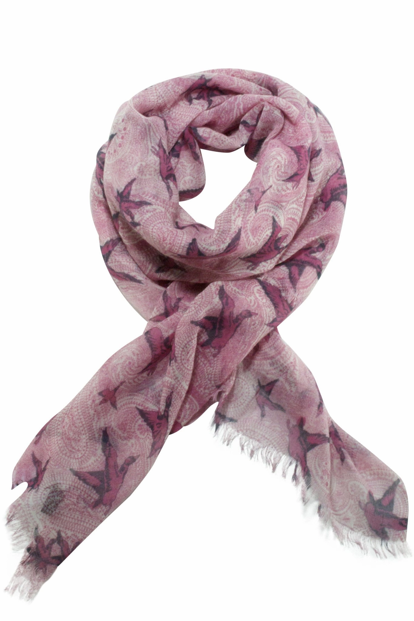 Daily Deal Frenzy Paisley Scarf From Besos With Bird Motif In Grey / Pink