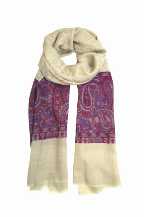 Trending Hot Deal Special Occasion Discount Pashmina Scarf / Shawl In Beige, Blue And Ruby Red