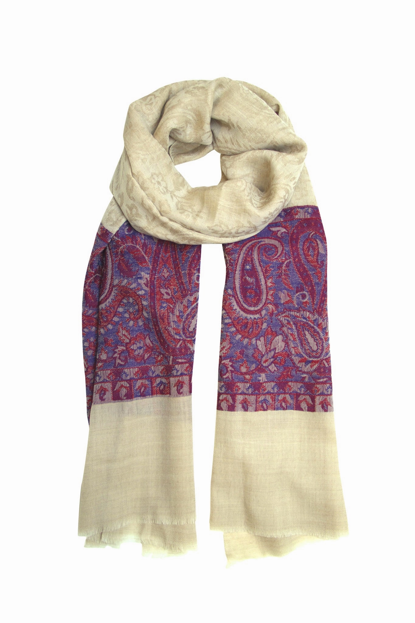 Trending Hot Deal Special Occasion Discount Pashmina Scarf / Shawl In Beige, Blue And Ruby Red