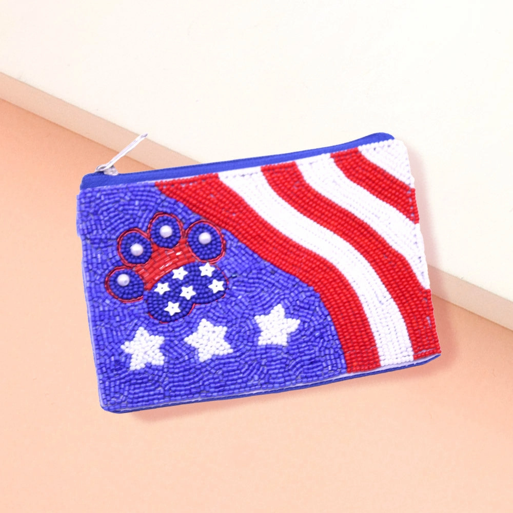 GiftWorthy Sale Perfect Gift Sale Pearl Pointed Paw American Usa Flag Pattern Seed Beaded Mini Pouch Bag