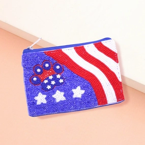 GiftWorthy Sale Perfect Gift Sale Pearl Pointed Paw American Usa Flag Pattern Seed Beaded Mini Pouch Bag