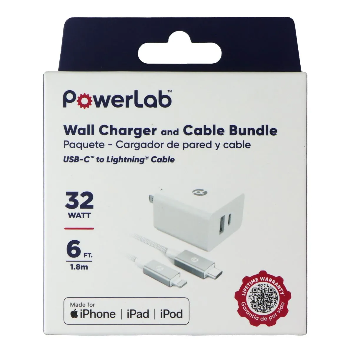 Limited Time Sale Hot Item Clearance Powerlab Usb-C To Lightning (8-Pin) Cable   Usb-C/Usb-A Wall Charger - White