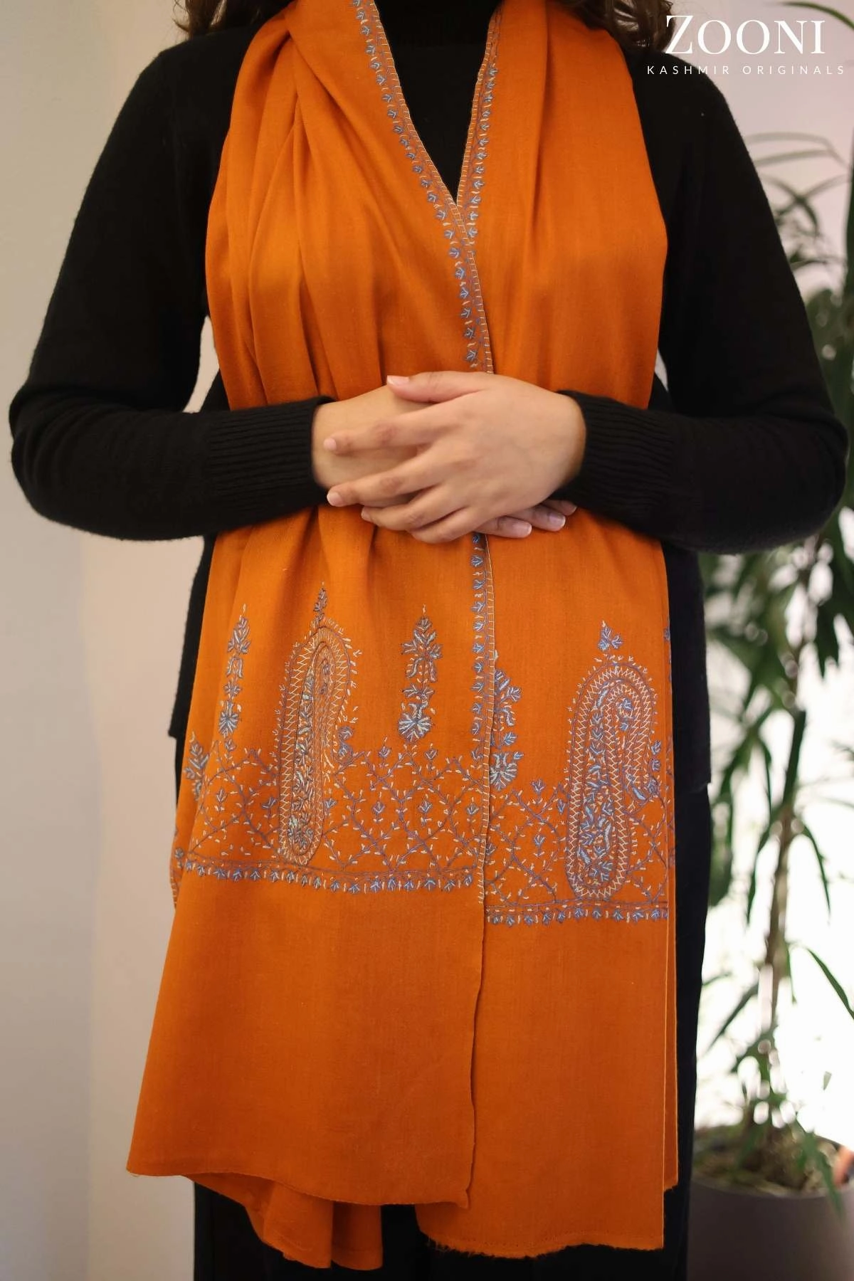 Todays Special Picks Hot Sale Frenzy Hand Embroidered Palla Embroidery Stole/Wrap - Autumn Orange