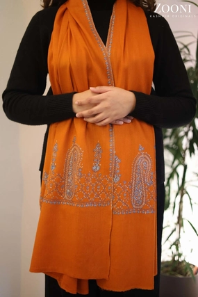 Todays Special Picks Hot Sale Frenzy Hand Embroidered Palla Embroidery Stole/Wrap - Autumn Orange