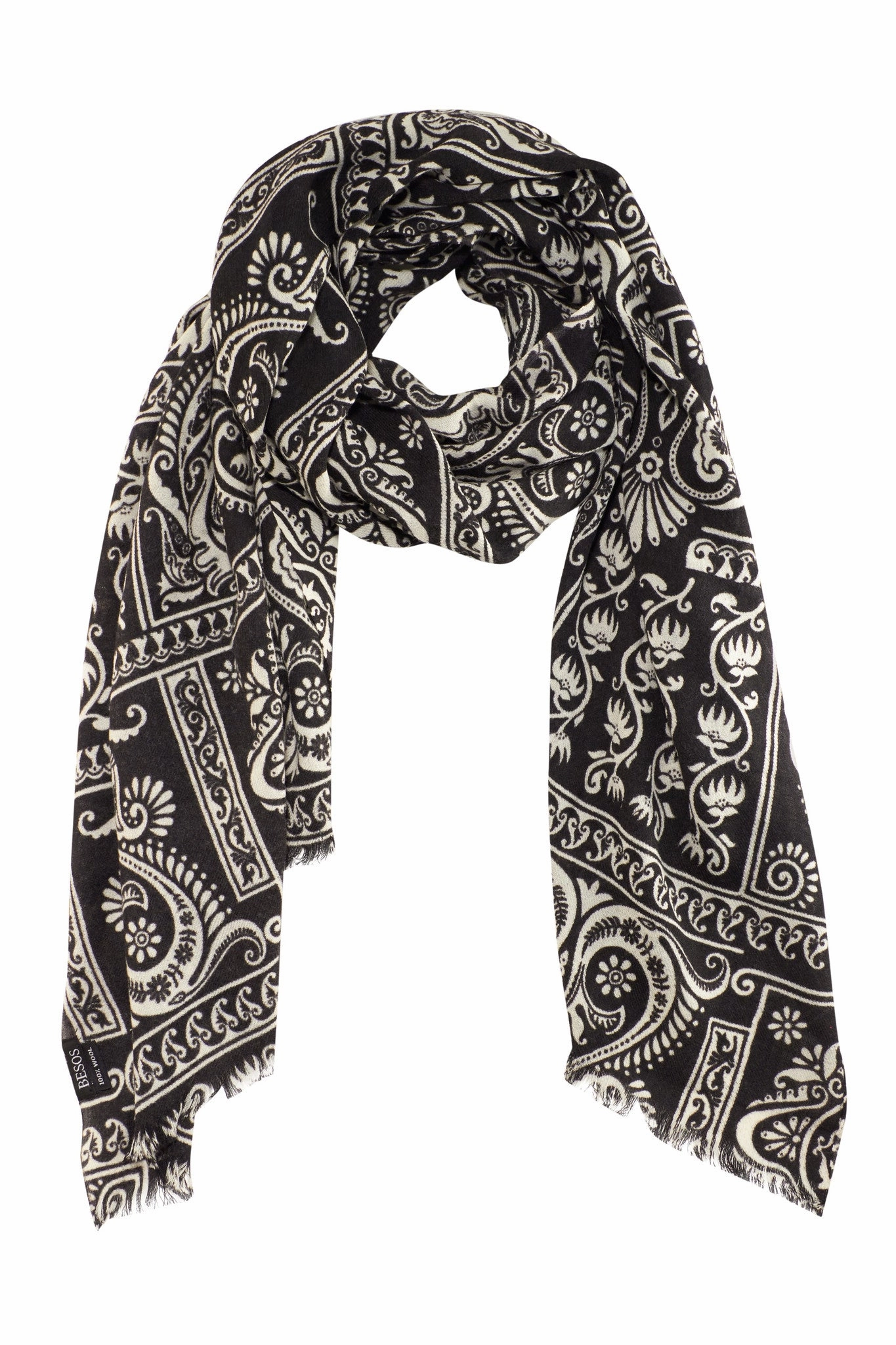 Black And White Shawl / Scarf With Fine Ornamental Print Online Deal Frenzy Trendy Picks Today