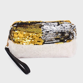 Today Only Hot Pick Special Occasion Discount Reversible Sequin Soft Fur Wristlet Pouch Bag