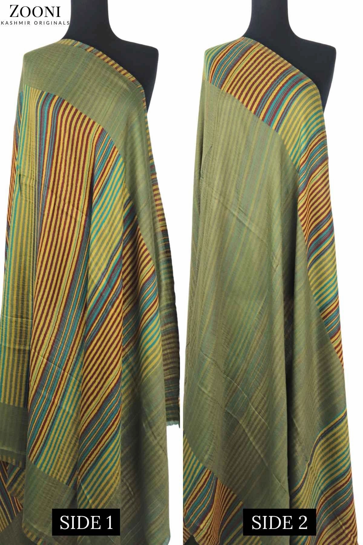 Reversible Superfine Cashmere Striped Shawl - Avocado Green Clearance Sale