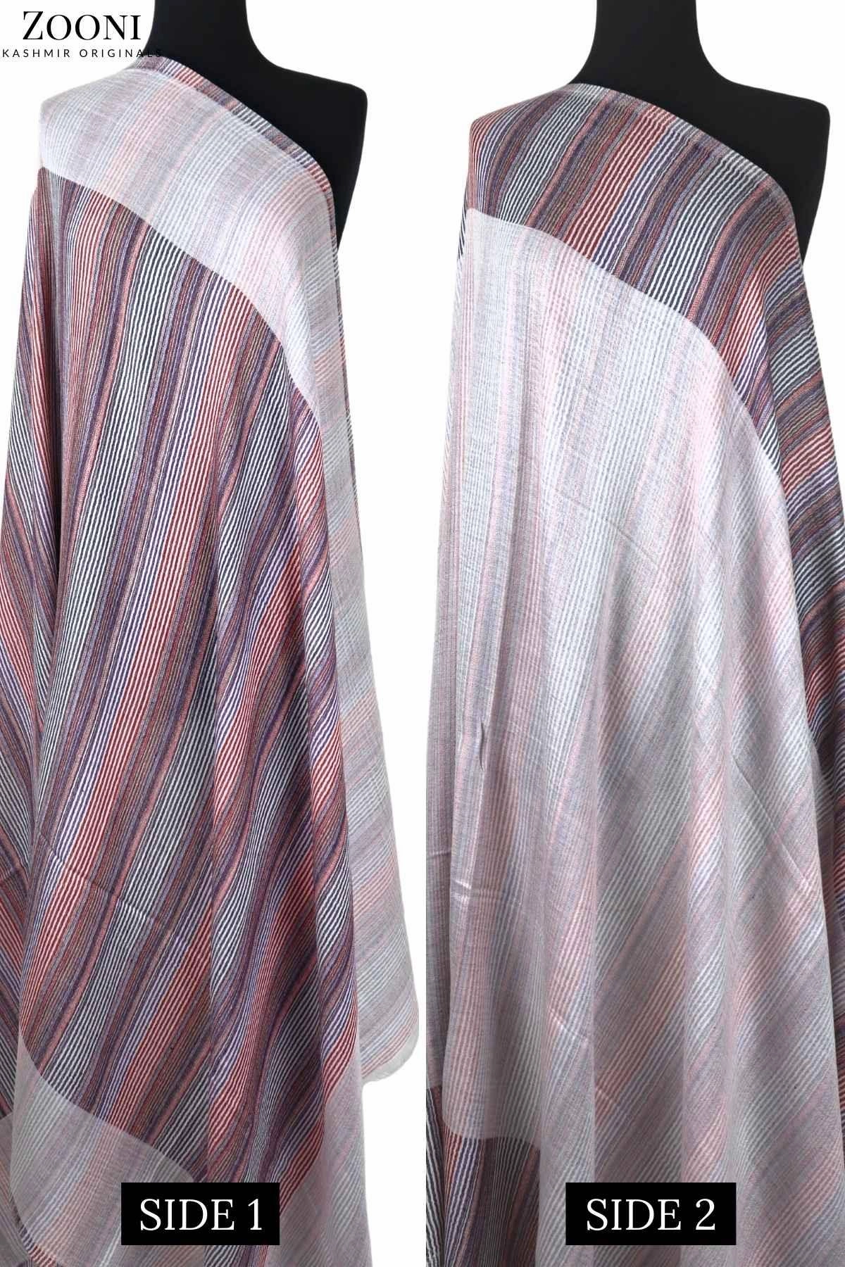 Reversible Superfine Cashmere Striped Shawl - White And Purple Affair Sale Ending Soon