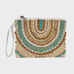 Dont Miss This Steal Shop Grab Offer Ethnic Wood Metal Beaded Front Pouch Bag With Wristlet