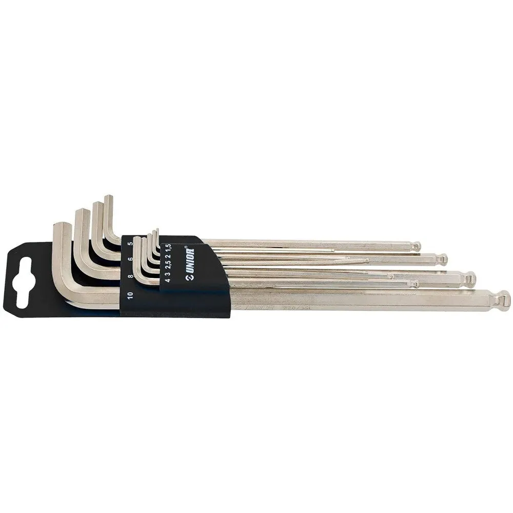 Set of ball end hexagon wrenches, long type on plastic clip