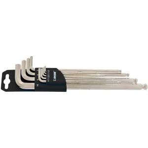 Set of ball end hexagon wrenches, long type on plastic clip