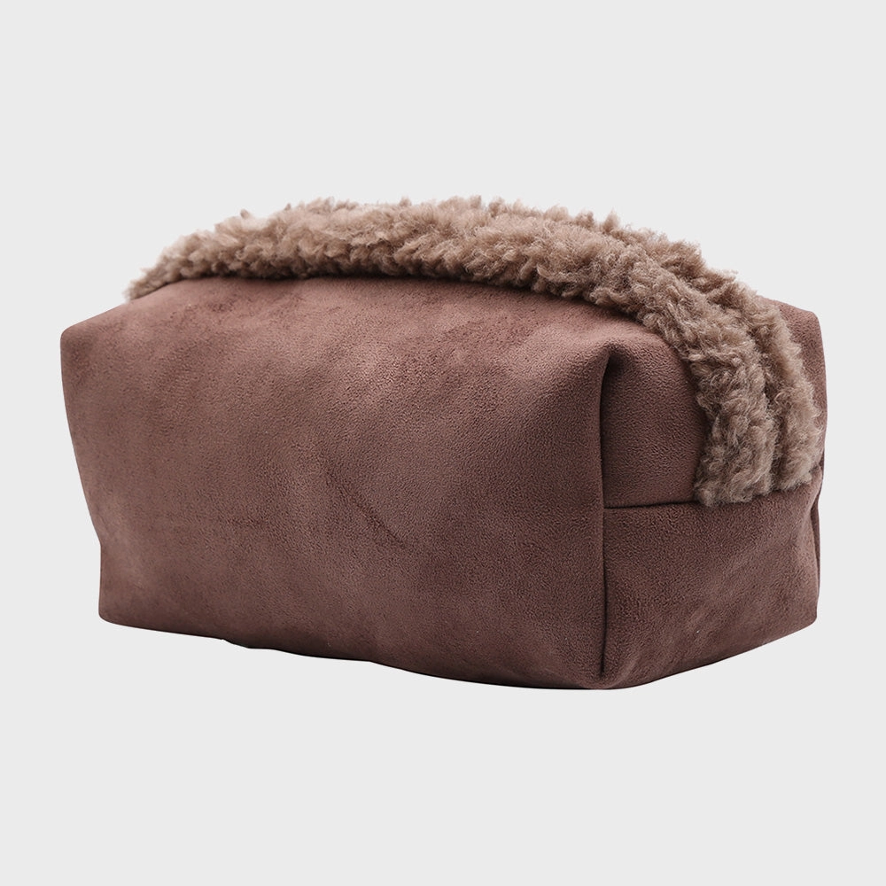 Sherpa Trim Faux Suede Pouch Bag Perfect Gift Offer