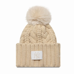 New York Yankees Mlb Light Beige Cable Knit Beanie Hat Shop Hot Deals