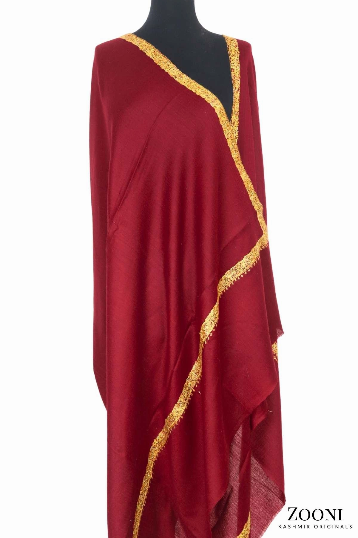 Hand Embroidered Kashmiri Hashia Shawl - Red Limited Stock Deals Clearance Event Today