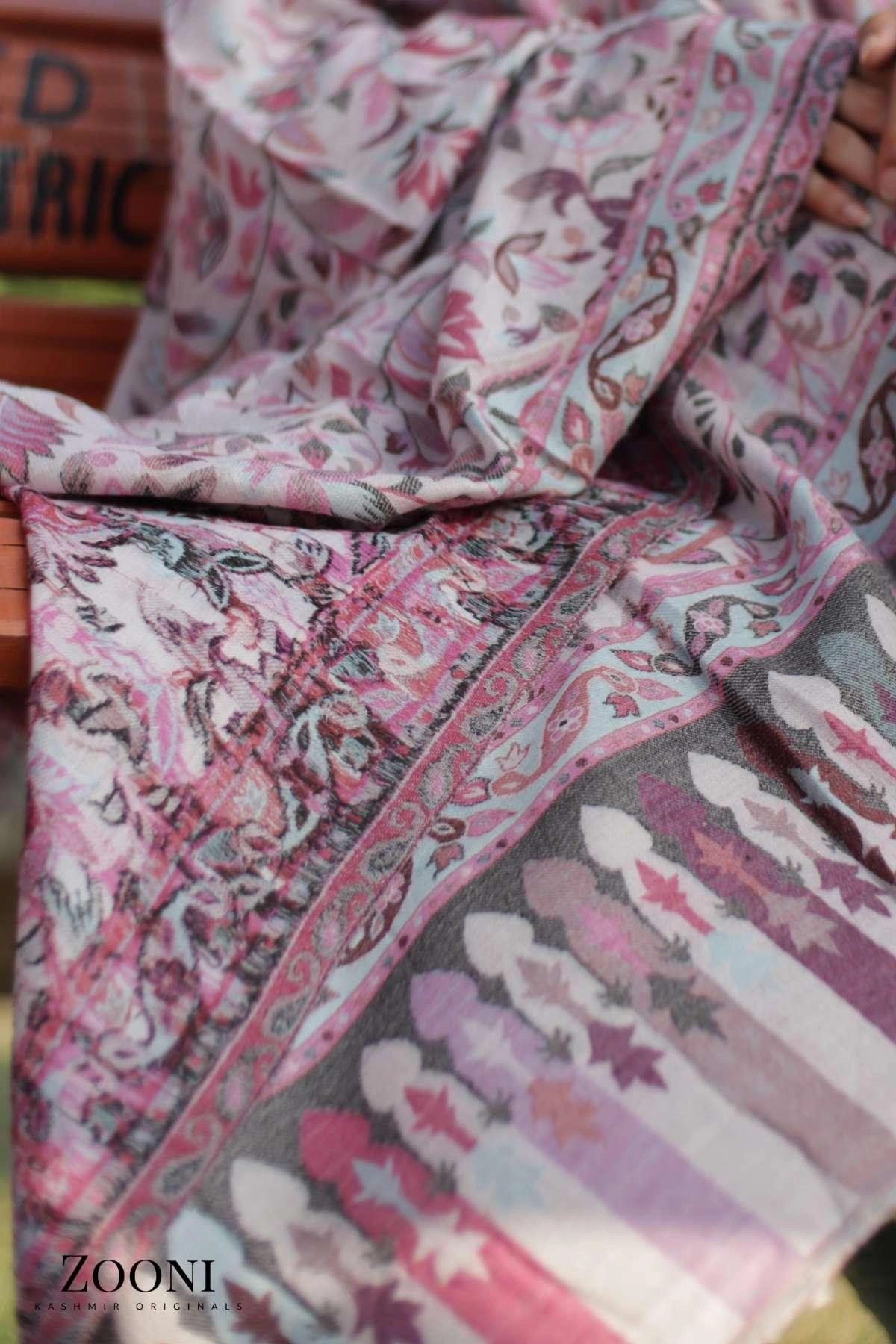 Mega Discount Today Today Only Special Superfine Pure Merino Kaani Jaamawar Shawl - Kashmiri Floral