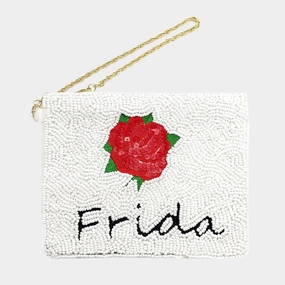 Save More Now Hot Item Clearance Frida Beaded Rose Flower Mini Pouch Bag