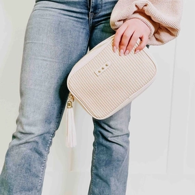 Silvia Straw Camera Bag In Cream Mega Sale Now
