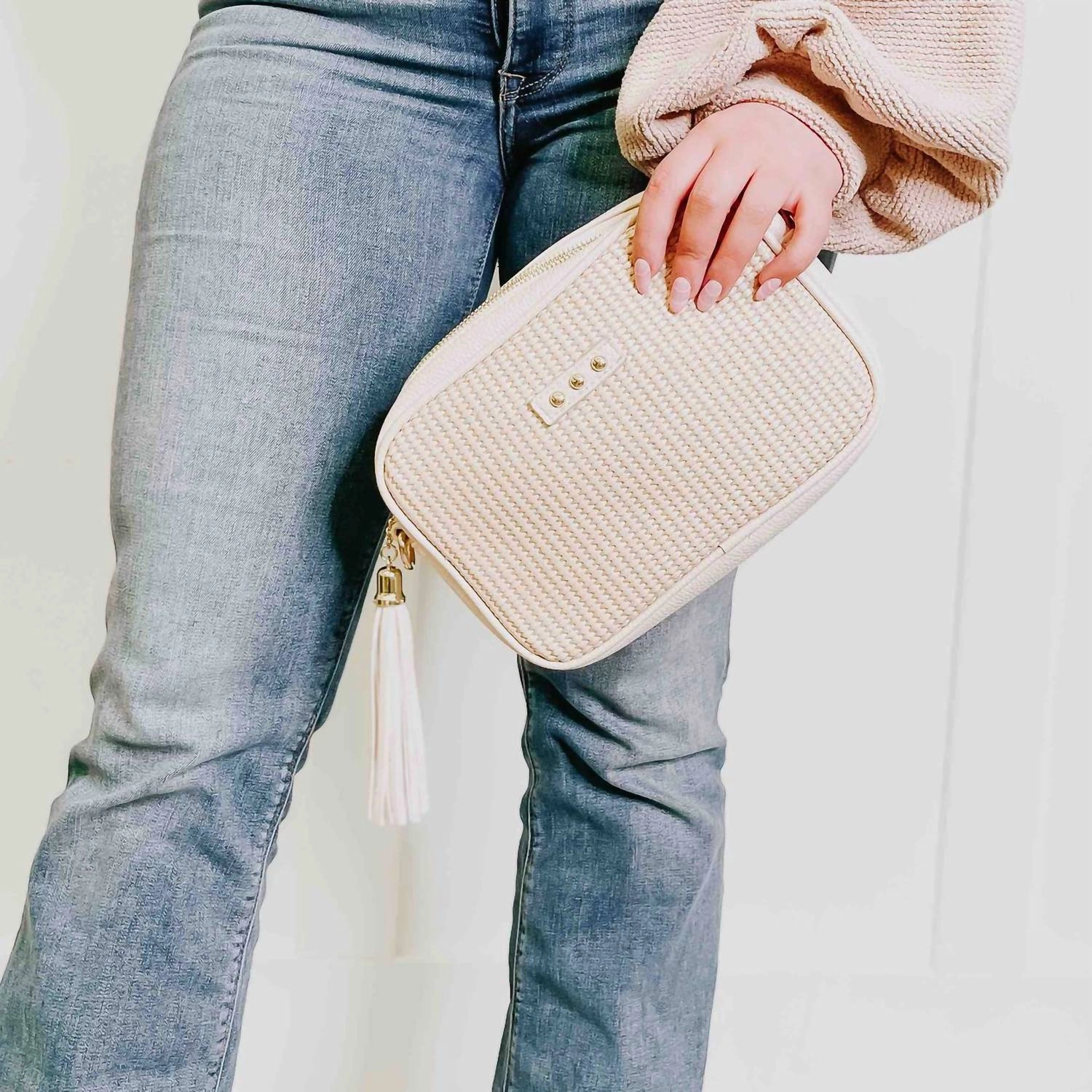 Silvia Straw Camera Bag In Cream Mega Sale Now