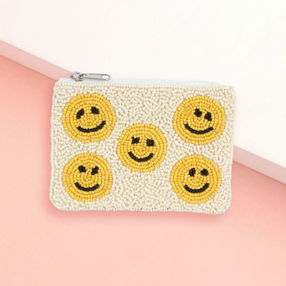 Grab Todays Deal Smile Face Pattern Seed Beaded Mini Pouch Bag