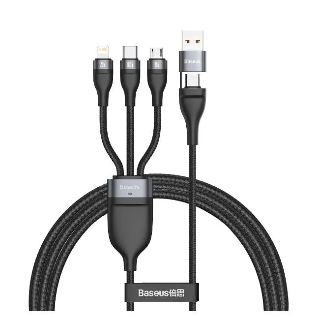 Baseus Flash Series  Two For Three Charging Cable U C To M L C 100W 1.2M Black MustShop Sale Mega Sale Now