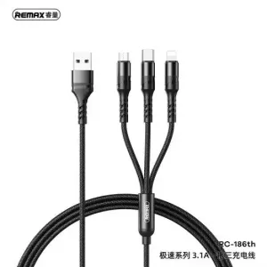 Remax Rc-186Th Speed Series 3 In 1 2.1A Charging Cable - Black Hot Sale Alert Instant Discount