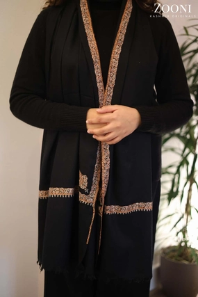 Trending Today Steal Dont Wait Save Today Hand Embroidered Kashmiri Hashia Stole/Wrap - Black