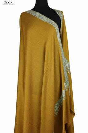 Hand Embroidered Kashmiri Neem Doar Shawl - Mustard Best Deal Alert