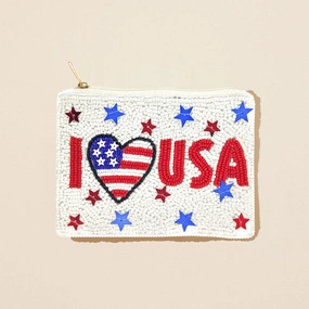 Instant Hot Deal Daily Deal Frenzy I Love Usa Message American Usa Flag Star Seed Beaded Mini Pouch Bag