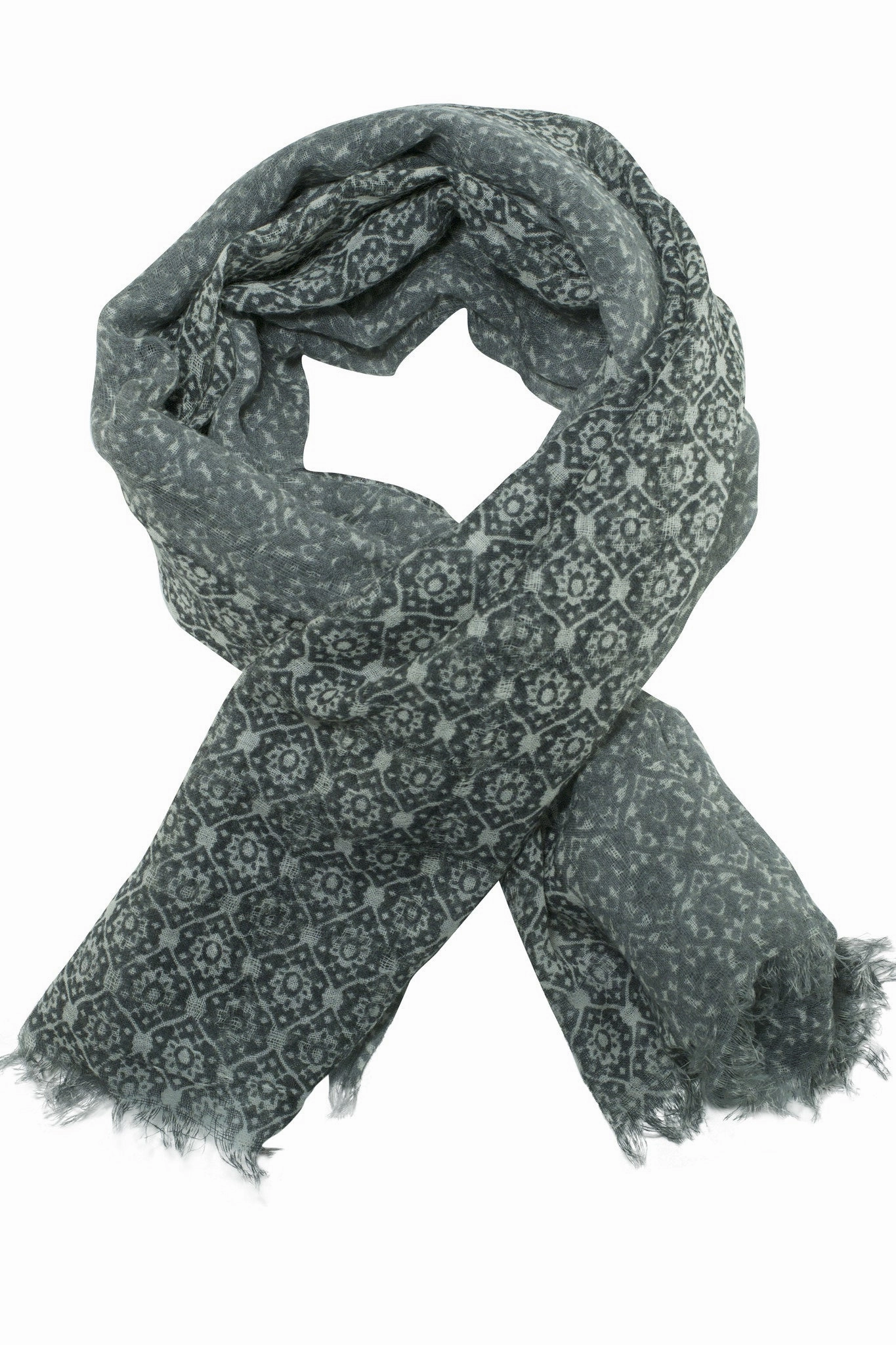 Delicate Grey Scarf (Or Shawl) In Two-Tone Print Best Deal Today