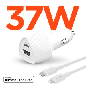 Speedboost 25W Usb-C Pd   12W Usb Fast Car Charger With Pps | Includes 4Ft Mfi Lightning Cable | White Dont Wait Save